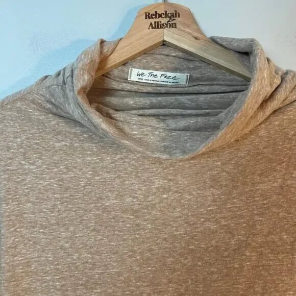 Free People We The Free Bella Vista Tunic Top Cowl Neck Turtleneck Tan SZ Small - Picture 5 of 16
